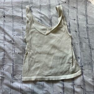 Gypsy + Jade Ribbed V-Neck Tank Top Women’s L/XL Cream Stretch Casual Basic